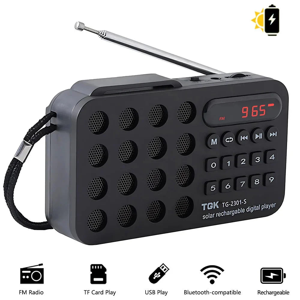 NNEOBA Portable Solar FM Radio Bluetooth Speaker Black
