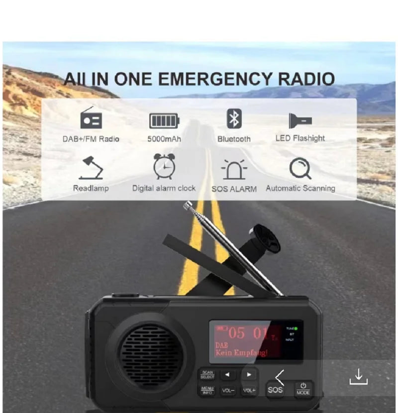 NNEOBA Digital Solar Emergency Radio Black