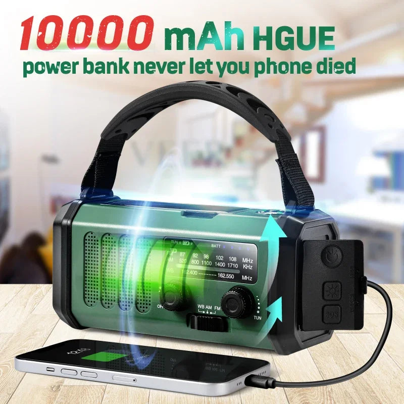 NNEOBA Emergency Weather Radio Solar Hand Crank Green