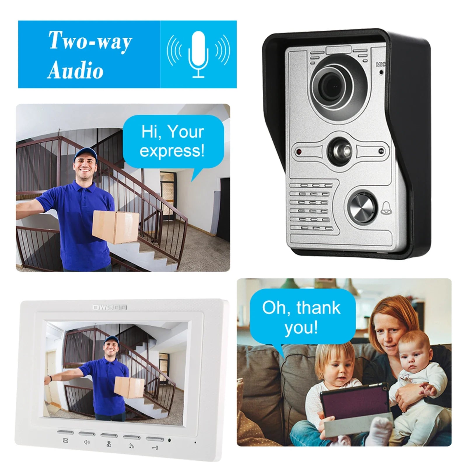 NNEOBA 7-Inch Wired Video Doorbell Intercom-2