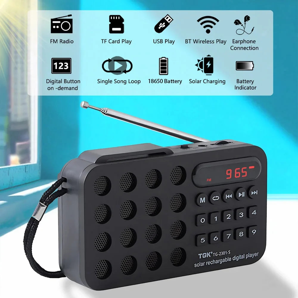 NNEOBA Portable Solar FM Radio Bluetooth Speaker Black