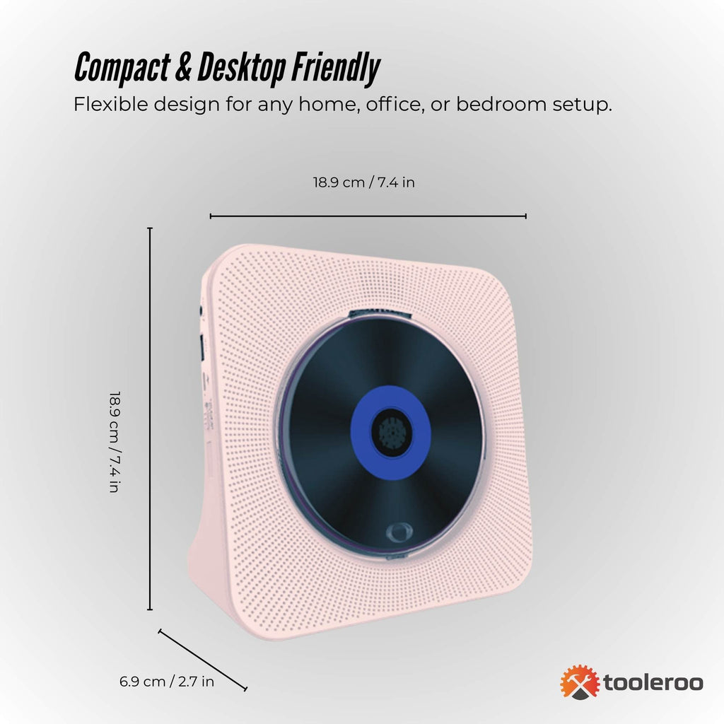 Tooleroo USB Rechargeable Desktop CD Player Speaker – Bluetooth Portable Pink-3